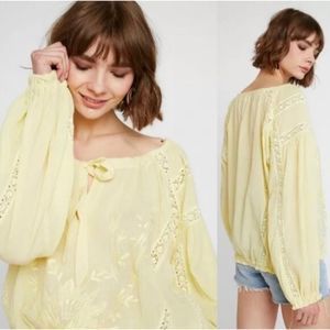 FREE PEOPLE Maria Maria Crochet Boho Embroidered Blouse Yellow
